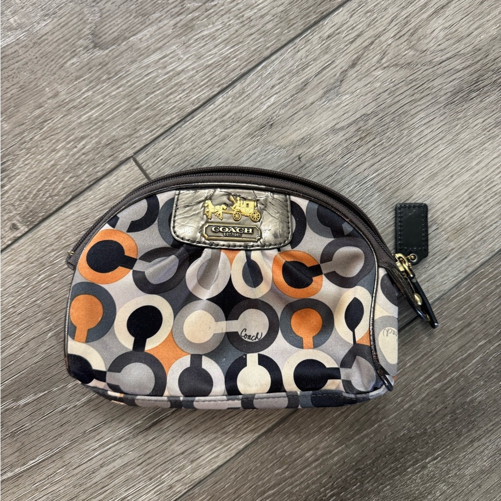 Coach Multicolor Geo Print Cosmetic Pouch - Orange, Black, Cream